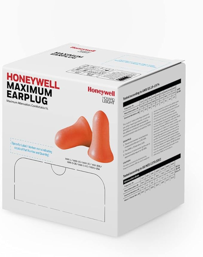 Honeywell Howard Leight by Maximum Corded Disposable Foam Earplugs, 100 Pairs, Orange