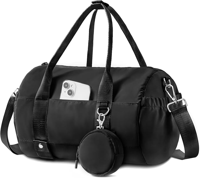 TOPEAST Small Gym Bag for Women, Mini Sports Yoga Bag Gym Tote Bag with Yoga Mat Holder, Small Sports Duffle Bag with Water Bottle Pocket & Wet Pocket for Travel Dance Workout, Black