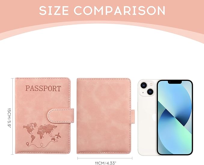 ILIYAH-Passport Cover-Passport Holder Travel Wallet-RFID Blocking Passport Case Travel Accessories Card Holder Wallet Unisex Travel Gifts (Pink MG)
