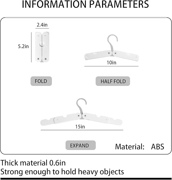 Foldable Travel Hangers, ABS Plastic, Expandable 10-15 Inch, Heavy Duty Clothes Hangers with Space Saving Design for Business Trips 3 PCS(White)