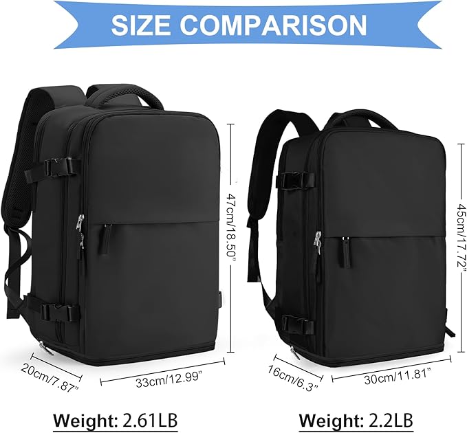 coowoz Black Travel Backpack For Women Men Airline Approved,Carry On Backpack,Large Hiking Backpack Waterproof Outdoor Sports Rucksack Casual Daypack Fit 15.6 Inch Laptop Backpack College Backpack
