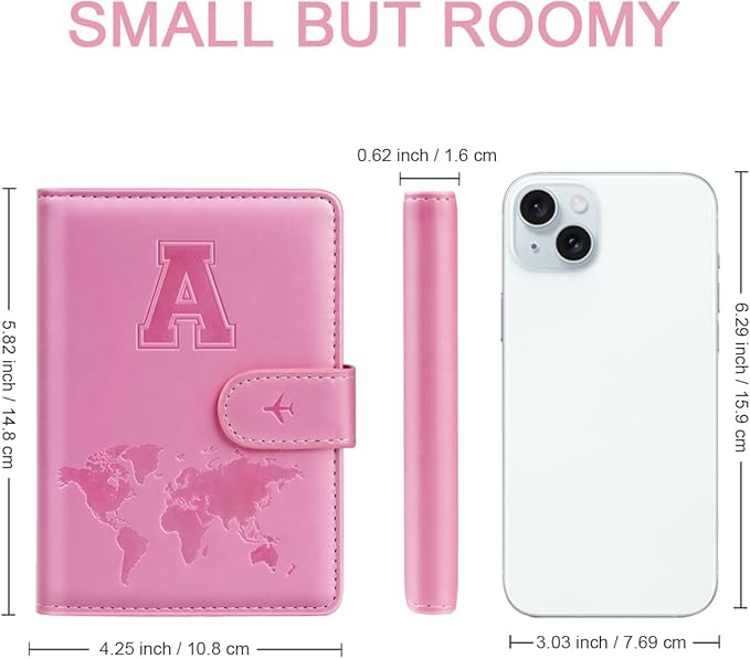 Passport Holder Cover Initail Letter A-Z Travel Wallet 3D Embossed Design RFID Blocking Card Holder Personalized Gift Passport Cover Wallet, Passport Book Holders for Women and Girls, Pink-A