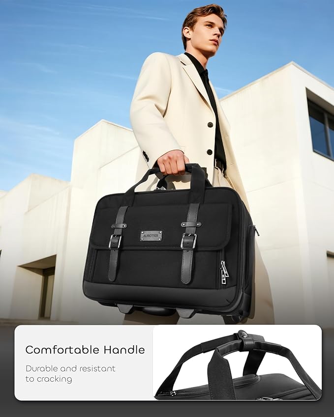 Rolling Laptop Bag, Briefcase for Men and Women, 16 Inch Computer Bag with Wheels Underseat Carry on Luggage, Laptop Briefcase Case for Work, Travel, College Teacher, Mobile Office Bag, Black