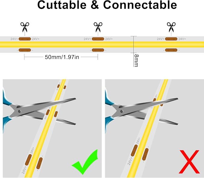 Pandery COB LED Strip 5m,16.4ft LED Strip Lights,Touch Dimmable LED Strips,CRI90+,6000K Daylight White LED Tape Lights,1600LEDs,24V cob led,Indoor for Bedroom,Kitchen,TV,Mirror,Cabinet
