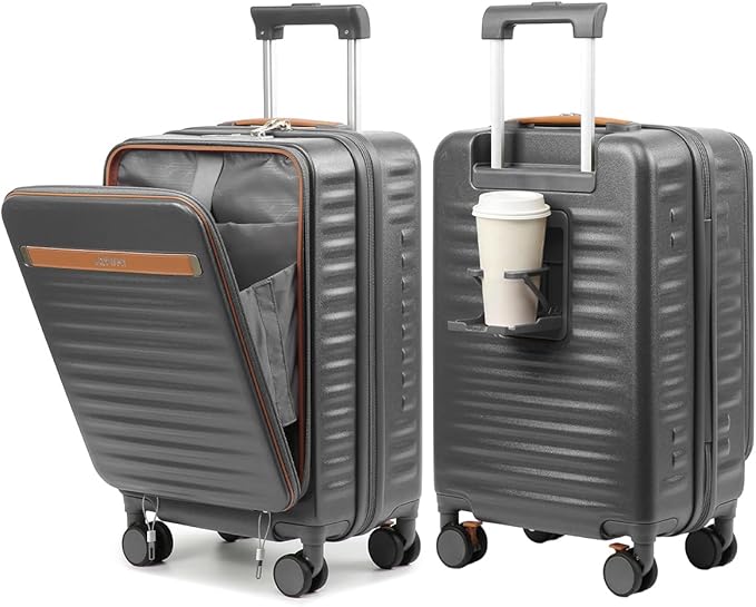 Joyway Carry on Luggage Airline Approved with Front Compartment and Cup Holder, 20 Inch Hard Shell Carry-on Suitcase with Spinner Wheels and TSA Lock for Women Men (Grey, 20 Inch)