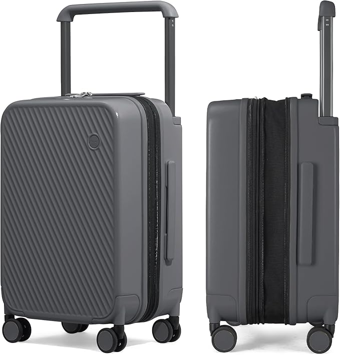 mixi Large Capacity Expandable Carry On Luggage Airline Approved 20'' Lightweight Luggage Wide Handle PC Hardshell Suitcases with Spinner Wheels & TSA Lock, Rock Gray