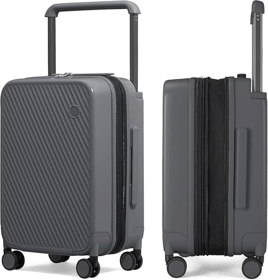 mixi Large Capacity Expandable Carry On Luggage Airline Approved 20'' Lightweight Luggage Wide Handle PC Hardshell Suitcases with Spinner Wheels & TSA Lock, Rock Gray