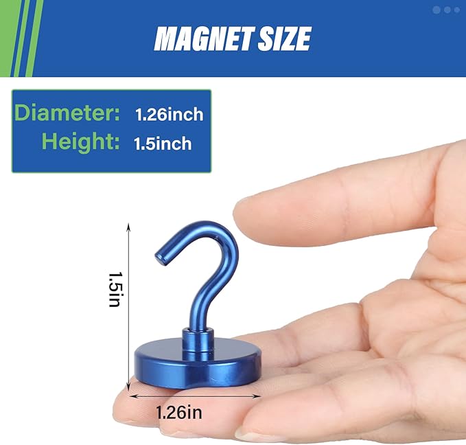 Neosmuk Magnetic Hooks Heavy Duty,Strong Magnet with Hook for Fridge, Super Neodymium Extra Strength Industrial Hooks for Hanging, Magnetic Hanger for Toolbox, Cruise, Grill(Navyblue,6 Pack)