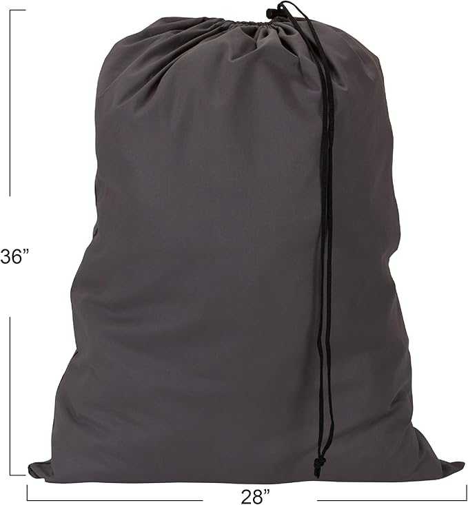 Household Essentials Cotton Laundry Bag, Large, 100% Cotton, Drawstring Top with Cord Lock, Machine Washable, 3 to 4 Load Capacity, Versatile and Compact, Breathable, Foldable, Gray