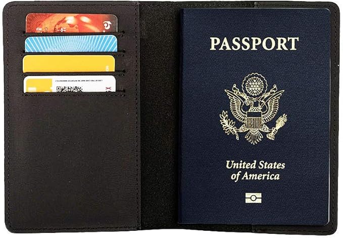 Genuine Leather Passport Holder Travel Wallet RFID Passport Cover Case for Women Men (Black)