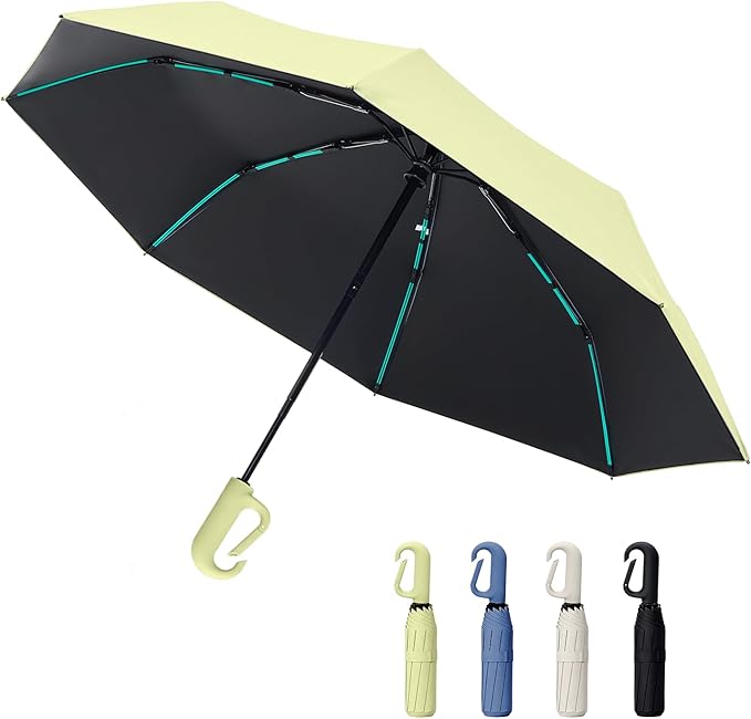Compact Automatic Folding Travel Umbrella-Windproof Rainproof, PF50+ Sun Protection for Hiking,Outdoor,Chool,Golf Course & Daily Use,Sturdy Multi-Ribbed Frame
