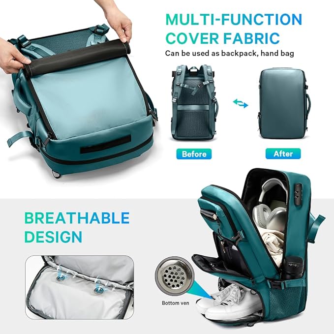 FUTURE AESTHEICS Travel backpack Carry-on Travel Backpack For Women Men Flight Approved Business Weekender Overnight Waterproof Daypack (Blue)