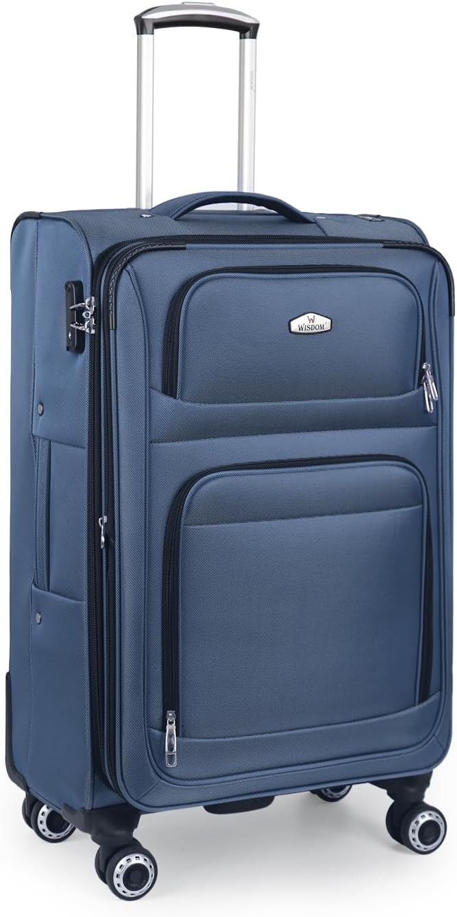 26" Luggage Softside Expandable 15% Checked Luggage with Double Spinner Wheels Combination LOCK,Lightweight Travel Suitcase for Men/Women（Blue,26in）