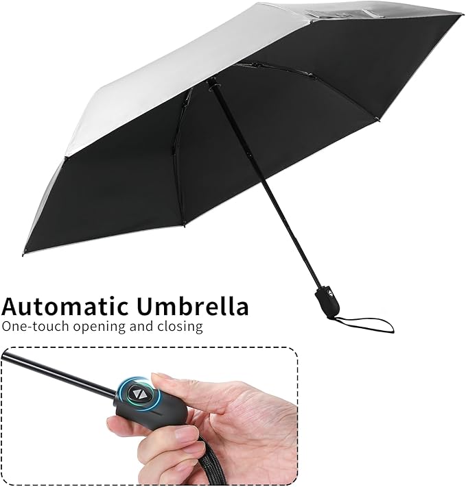 GAOYAING Mini Compact Travel Umbrella with Reflective Safety Stripes, Portable Folding Design with Case