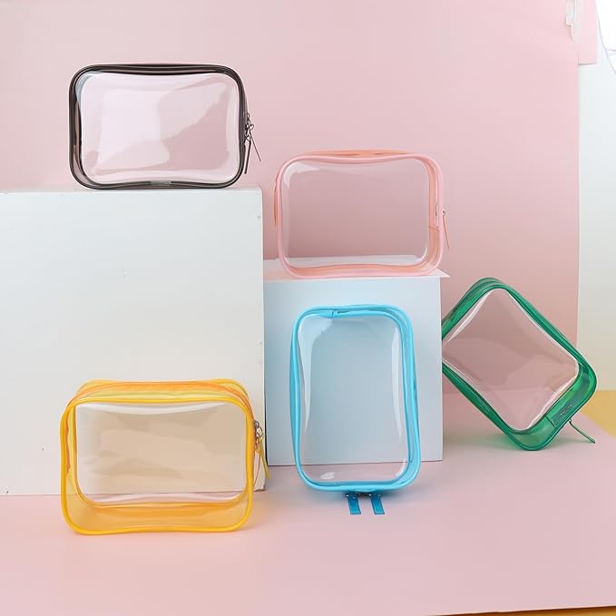 Buminee Clear Pouch Small, Clear Makeup Bag, 6.6"x2.3"x4.7" Size TSA Approved Toiletry Bag, Clear Travel Bags for Toiletries, Clear Cosmetic Bag for Women and Men Small-1 Pack Green