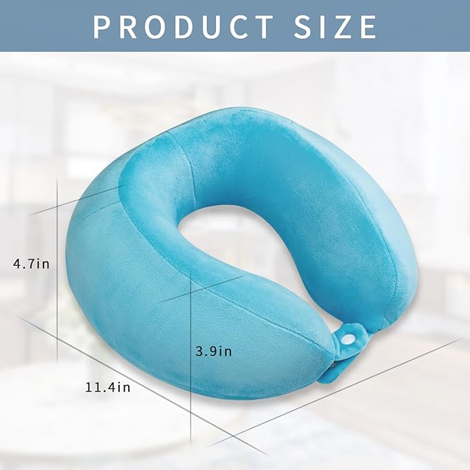 Travel Neck Pillow Comfort Memory Foam Neck Pillows for Airplanes Neck Support Pillow for Sleeping Traveling Trains Cars Offices Home Rest Blue