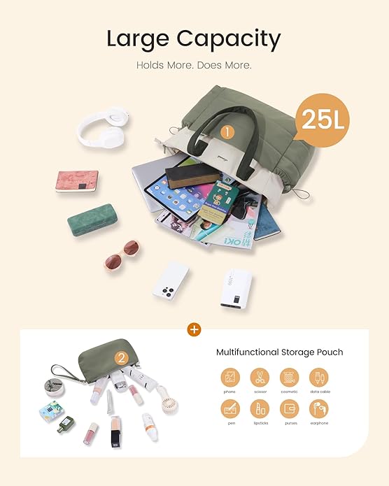 LOVEVOOK Tote Bag for Women with Giant Tumbler Holder Pocket, Puffer Work Travel Laptop Handbag with Zipper for Nurse Teacher