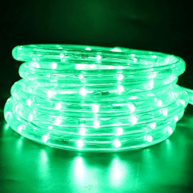 2-Wire Waterproof 1/2" LED Rope Light Kit, 110V-120V PVC 30 LED/M Tube Lights Strip for Background, Outdoor, Christmas, Home Decoration (16.4ft/5m, Green)