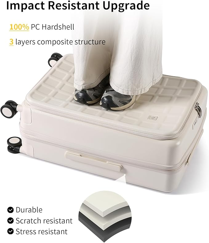aji Expandable Top Opening 28 Inch Checked Luggage with Spinner Wheels, Large Suitcase with TSA Lock, Hard Shell Travel luggage Suitcases for Men Women, for 25+Days Travel, Coconut White