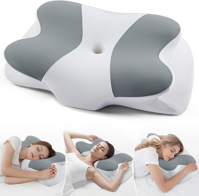 DONAMA Cervical Neck Pillow- Ergonomic Pillows for Pain Relief, Contour Memory Foam Pillow for Side/Back/Stomach Sleepers, CertiPUR-US Certified with Cooling Ice Silk Pillowcase