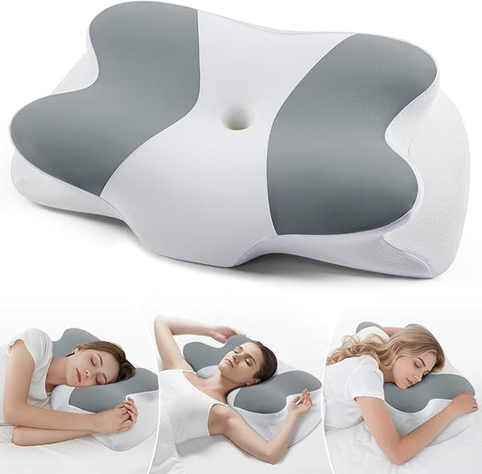DONAMA Cervical Neck Pillow- Ergonomic Pillows for Pain Relief, Contour Memory Foam Pillow for Side/Back/Stomach Sleepers, CertiPUR-US Certified with Cooling Ice Silk Pillowcase