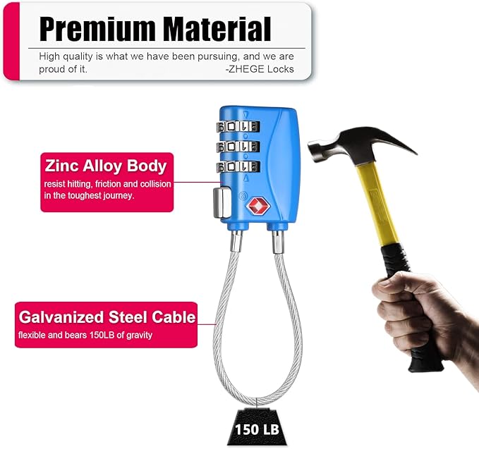 ZHEGE TSA Wire Lock for Travel, Luggage, Suitcase, Baggage, Backpack, Pistol Case (Blue)