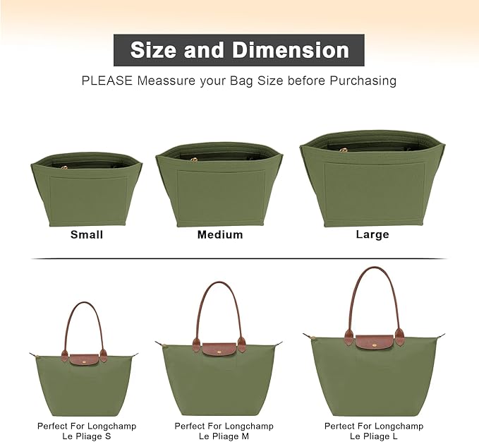 LOUKAYCCI Felt Purse Organizer Insert for Longchamp Le Pliage M Handbag Insert (Forest Green, Medium)
