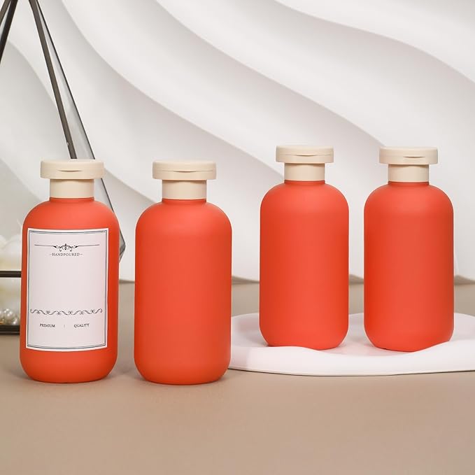 ASEVAT 6.7oz Plastic Refillable Travel Shampoo Bottles, Empty Travel Shampoo and Conditioner Bottles Reusable, Travel Size Shampoo Bottle, Hand Soap Dispenser for Vacation, Gym, Home(Orange)