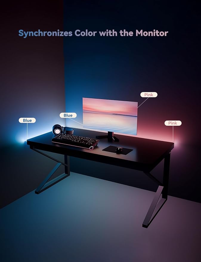 RGB Backlight LED Strip Light for PC & Mac, Sync with Screen Color or Music, Stick to the Edge of Your Desk, for Desk Gaming, USB Port, Software Control, 7.88ft / 2.4m