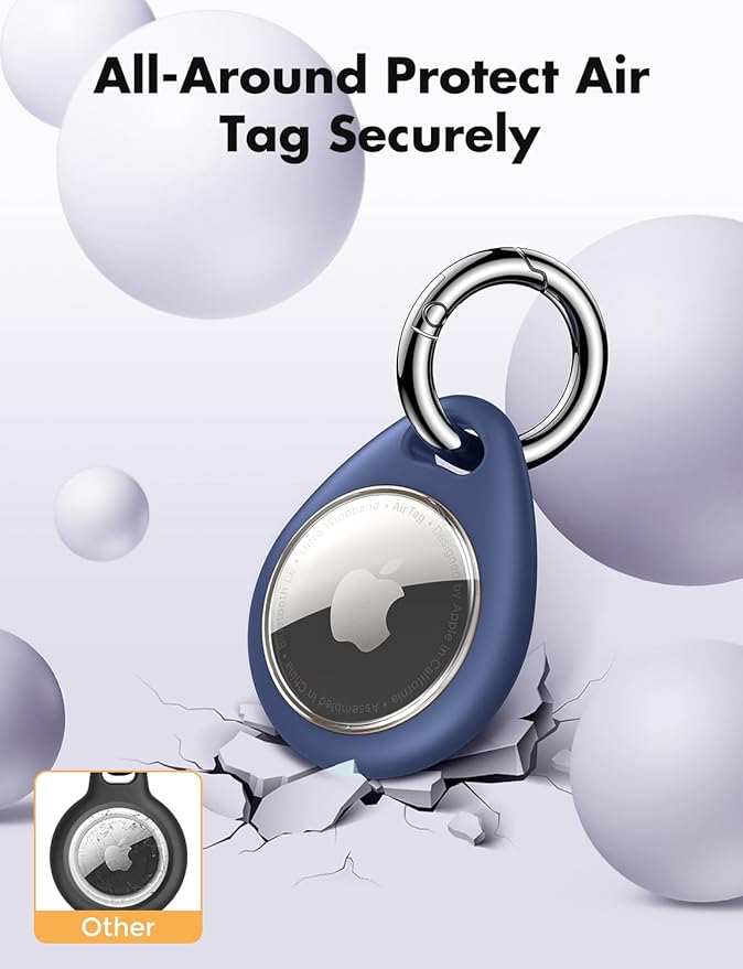 UNBREAKcable Holder for Apple AirTag - 4 Pack [Fit Tightly Design] [Easy to Install] [Hold Air Tag Securely] Waterproof TPU Shell Protective Case with All Metal Keychain Key Ring Clip