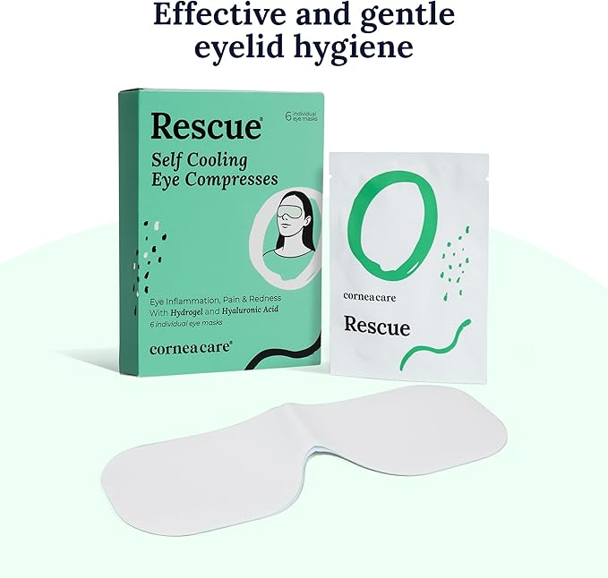 CorneaCare Rescue: Hydrogel Self Cooling Compress | Cold Eye Masks for Puffy Eyes | Self Cooling Eye Compress for Fast Relief | Travel Ready | 6 Count