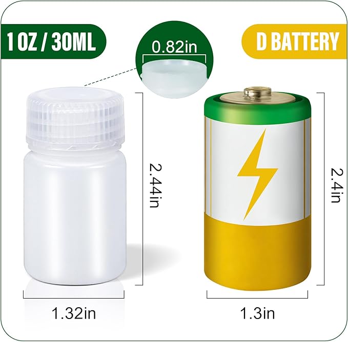DEMORA 1 oz Small Plastic Bottles with Caps, Airtight Refillable Wide Mouth Travel Bottles for Toiletries, HDPE Food Grade Plastic Containers for Liquids Pill Sample Lab Reagent (Translucent, 4 Pcs)