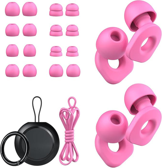 2 Pairs of Earplugs for Sleeping,Reusable Hearing Protection Ear Plugs with 8 Pairs Ear Tips & One Connector Cord,Soft Earplugs for Noise Reduction,Concert,Musician & Work - 25dB-30dB