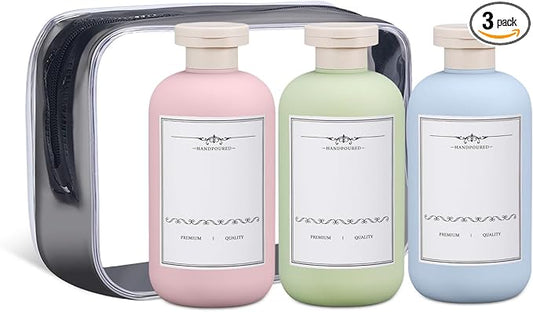 ASEVAT 6.7 oz Plastic Leak Proof Travel Bottles for Toiletries, Plastic Travel Size Containers, Shampoo and Conditioner Bottles Refillable Squeeze Bottle for Lotion, Body Wash (3Pcs)