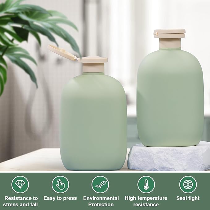 8.8 oz Plastic Travel Shampoo Bottles, Empty Plastic Squeeze Bottles with Flip Cap for Toiletries, Leakage-proof Travel Shampoo and Conditioner Bottles (4 pack, Green)
