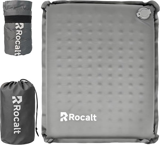Rocalt Inflatable Seat Cushion, Self-Inflating Memory Foam Airplane Seats Cushion, Portable Air-Foam Stadium Cushion, Lightweight & Compact Bleacher Seat Cushion for Sports Events
