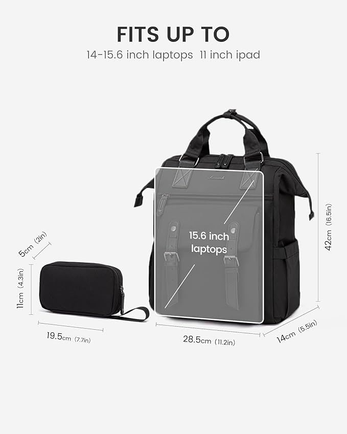 LOVEVOOK Laptop Backpack for Women, 15.6 Inch Work Business Backpacks Purse, Large Capacity Teacher Nurse Bag Work Travel Computer Backpacks, College Bookbag for School, Water Resistant Daypack, Black