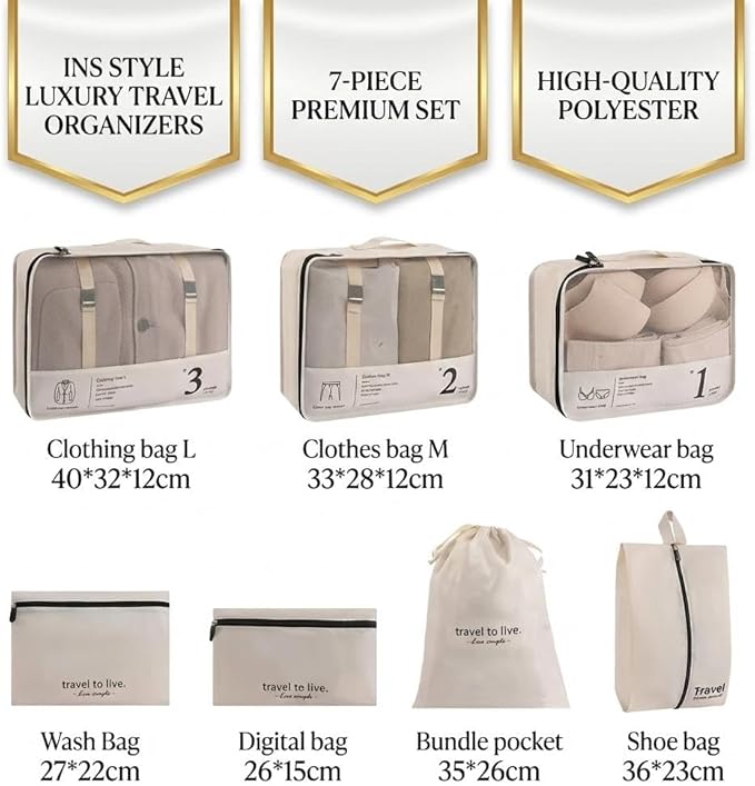 7 Piece Mesh Packing Cubes Set Travel Organizers Compresion Bags For Travel Accessories