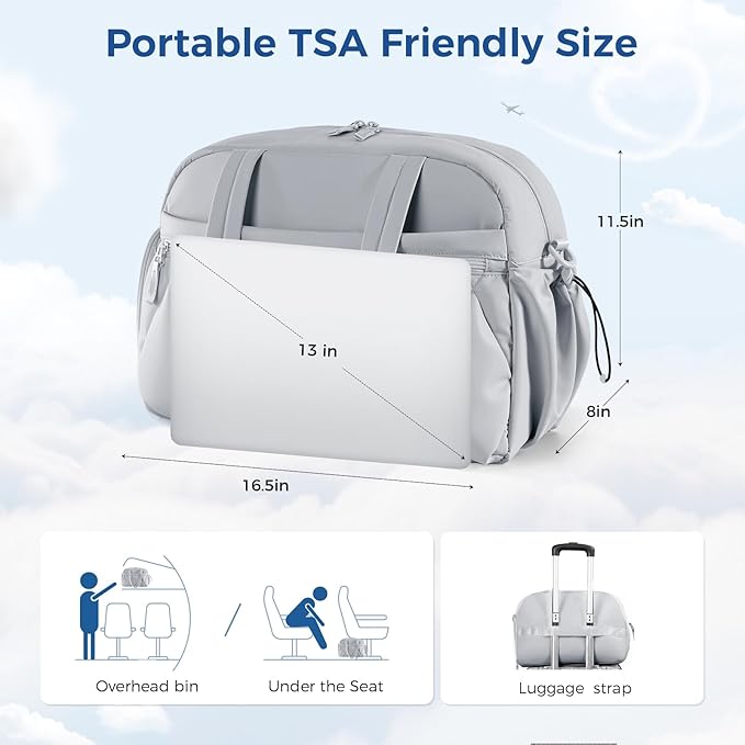 Gym Bag for Women, Puffer Travel Duffle Bag With Shoes Compartment & Wet Pocket, Carry On Tote Bag For Weekender, Overnight, Sport duffel bags for traveling (Grey, Medium)