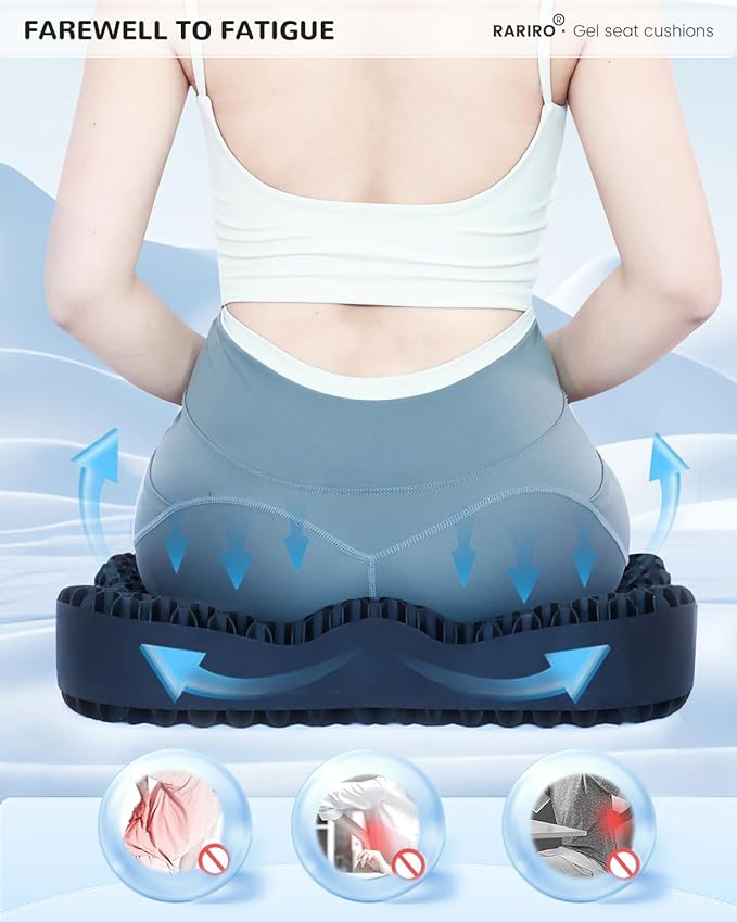 Thickened Gel Seat Cushion, Egg Gel Chair Pads for Wheelchair Pressure Coccyx Sciatica Pain Relief, Cooling Desk Seat Cushion for Kayak, Car, Office Chair Long Sitting[Black-2.75"]