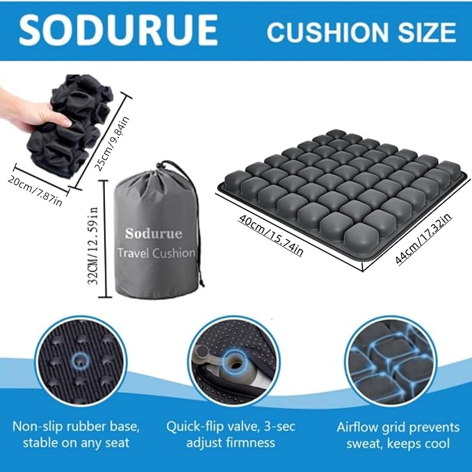 Sodurue Travel Cushion Airplane seat,Airplane seat Cushion for Long Flights,Press Type air Inflatable Wheelchair seat Cushion for Car,Office,Stadium,Ergonomic Comfort Support,Heavy Duty (49 Air Bag)