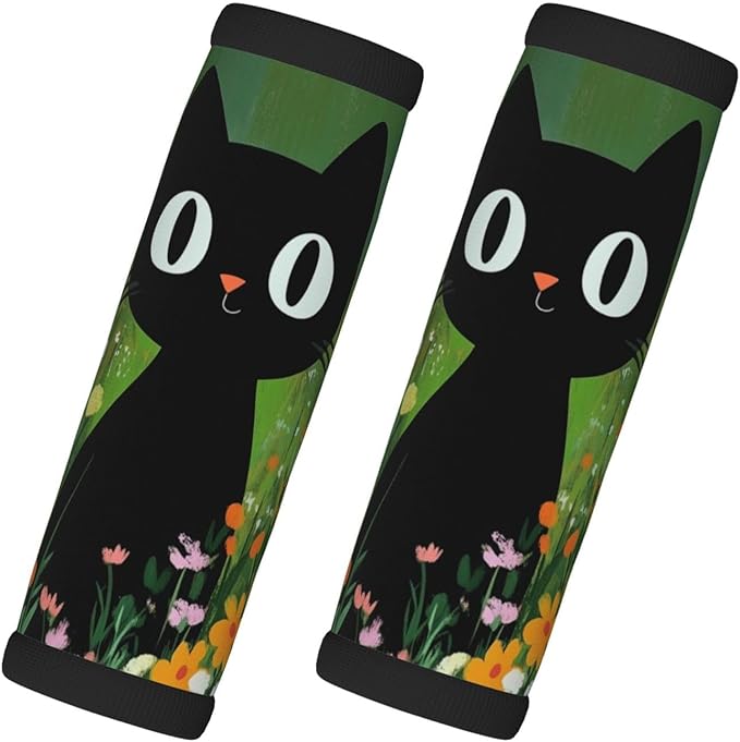 Cute Black Cat Flower Painting Luggage Handles Wrap Grips For Suitcases Luggage Travel Accessories For Airplane 2pcs