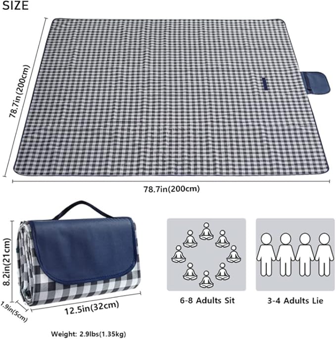 RUIBOLU Large Picnic Blanket Beach Blankets, 80''x80'' Picnic Mat Waterproof Beach mat Outdoor Park Blanket