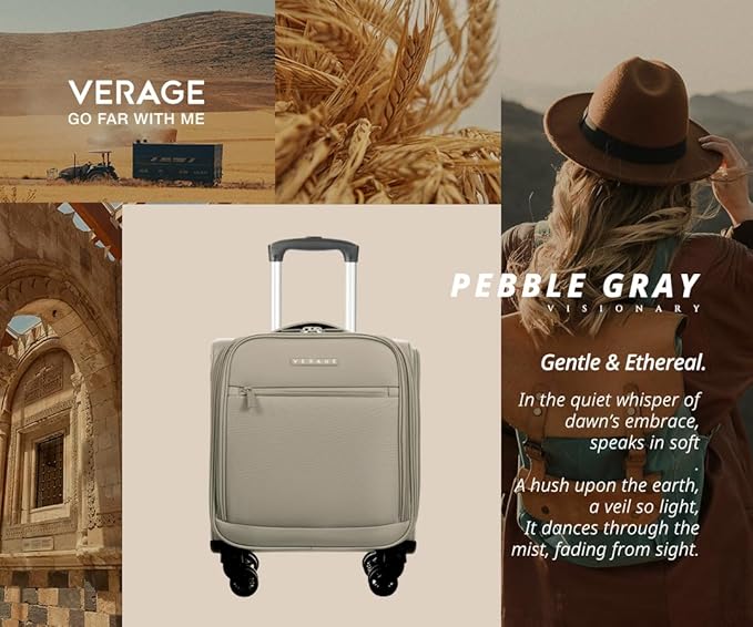 Verage Underseat Carry On Luggage with Wheels, 14.5-Inch Spinner Small Suitcase, Softside Lightweight Travel Bag for Men and Women, Airplane Carry On Bag, Pebble Gary