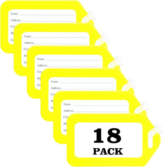 18 Pack Luggage Tag Bright Luggage Tags for Suitcases Bag Tags Name Tags for Kids Travel Accessories Must Haves by Sodsay (Yellow)