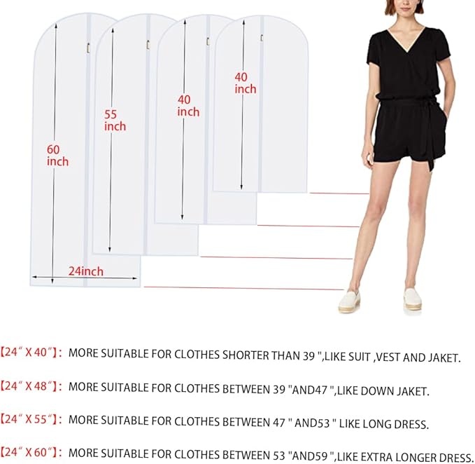 Garment Bags (set of 12) for Wedding Dress Garment Bag Closet Cover for Open Closet Clothes Storage Bag with Zipper Gown Garment Bag for Long Dresses