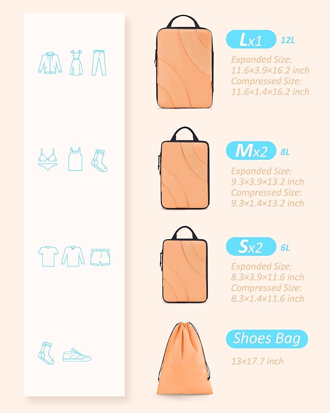 BAGSMART Compression Packing Cubes, 6 Set/4 Set/2 Set Travel Packing Cubes for Carry on Suitcases, Compression Suitcase Organizers Bag Set & Travel Cubes for Luggage, Lightweight Packing Organizers