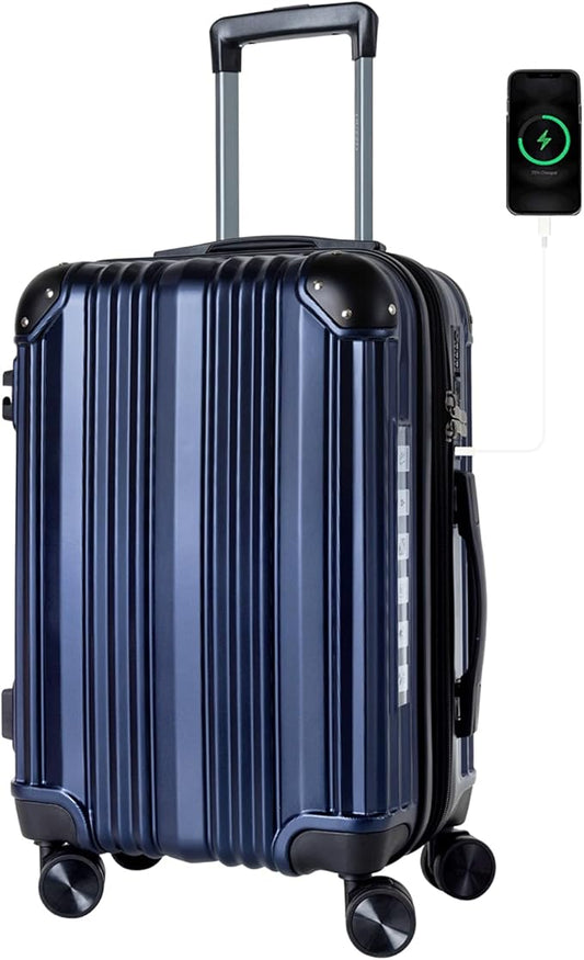 OUZZO 20 Inch Expandable Carry On Luggage 22x14x9 Airline Approved Hardshell Suitcases with Wheels Durable Lightweight Travel Luggage with TSA Lock USB Port for Business Trip Weekend Getaway