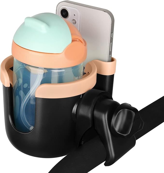 Accmor Stroller Cup Holder with Phone Holder, Bike Cup Holder, Universal Cup Holder for Uppababy Nuna Doona Strollers, 2-in-1 Cup Phone Holder for Stroller Bike Wheelchair Walker Accessory