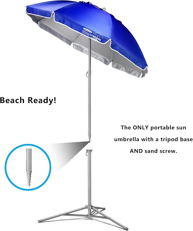 Wondershade Ultimate Portable Sun Shade Umbrella – Lightweight Adjustable Outdoor Patio & Beach Umbrella with Tripod Base (Blue)